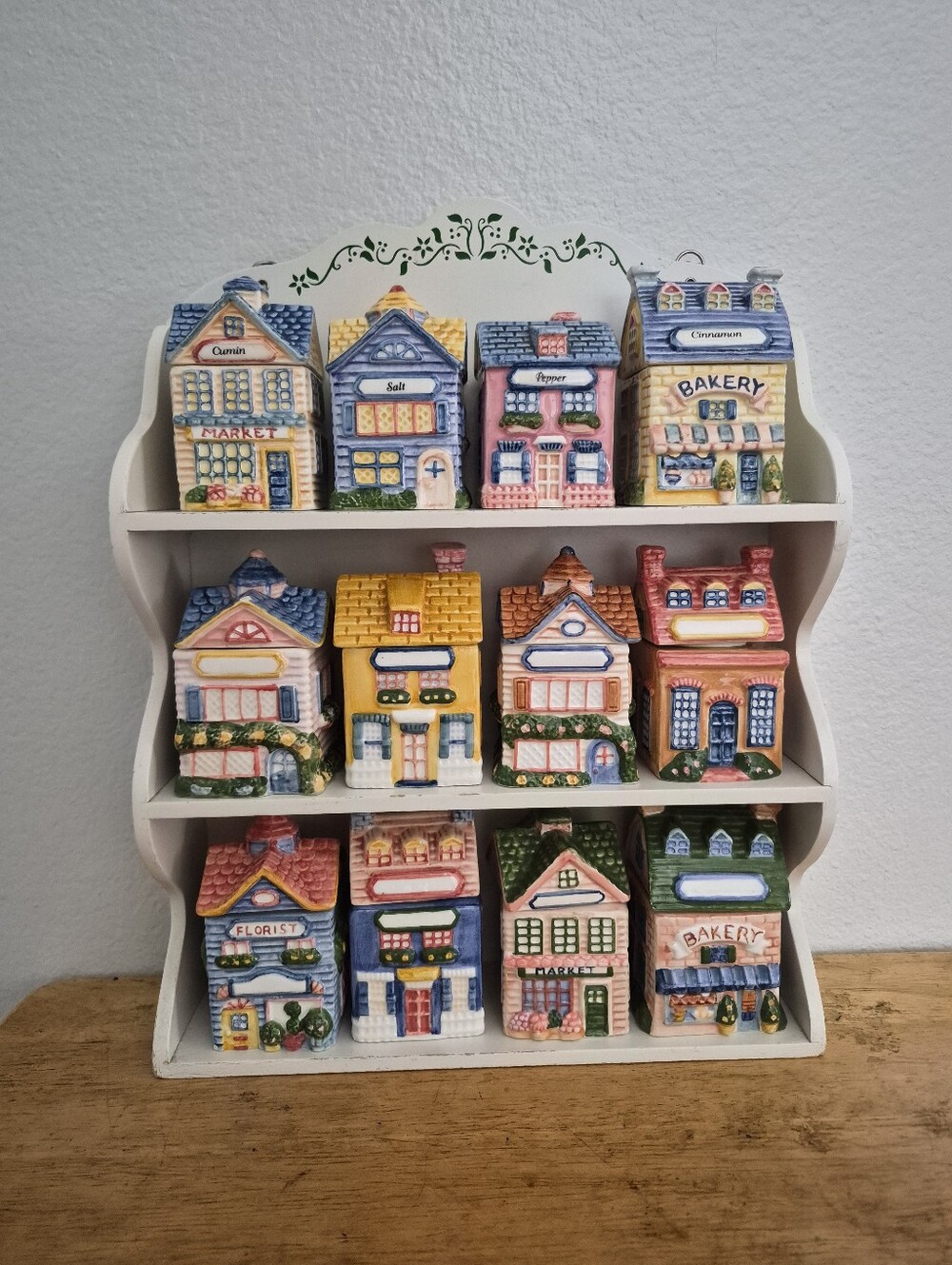 Vintage Avon Cottage Collection Spice Village Jars 12 Set with Spice Rack